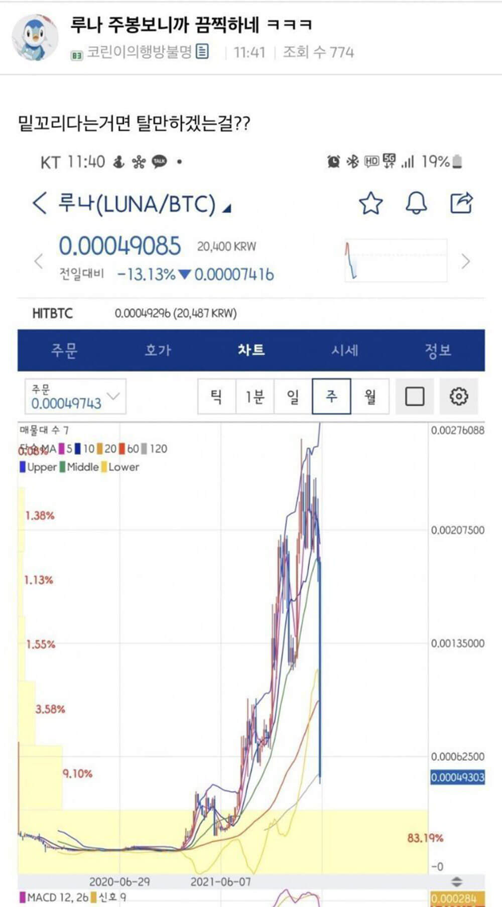 루나 코인 저점 잡아 부자 되겠다는 코린이