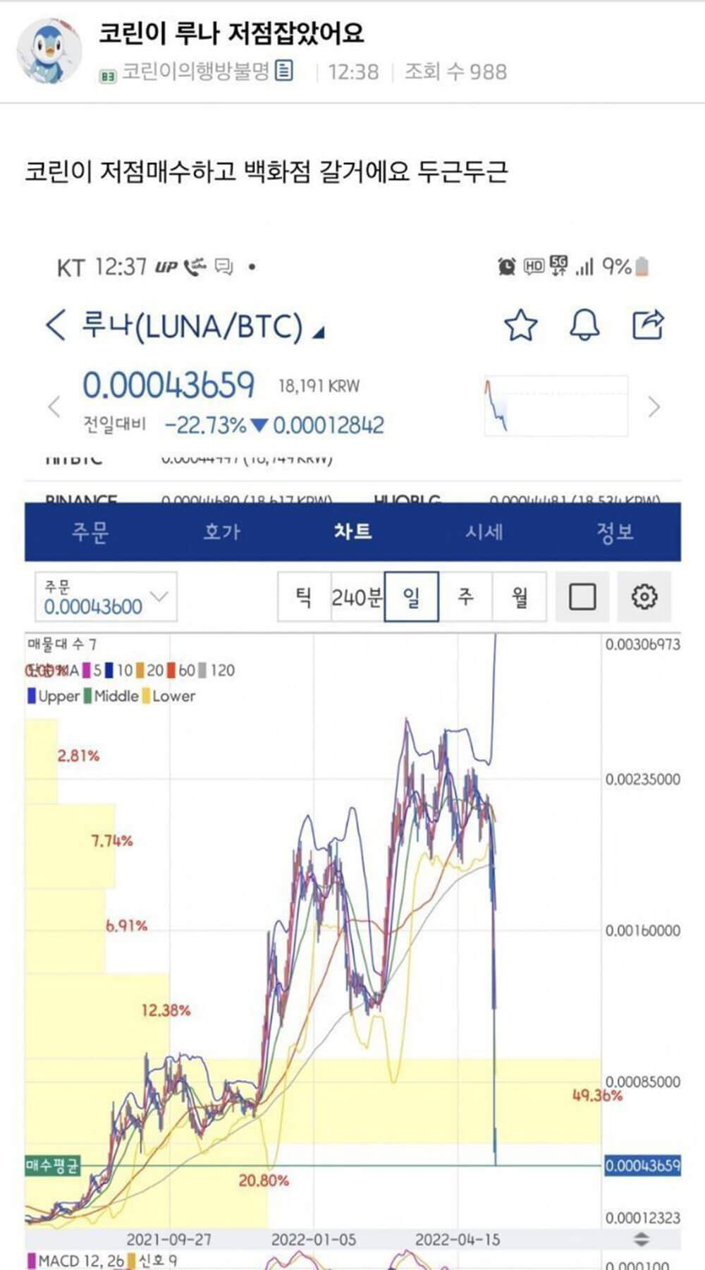 루나 코인 저점 잡아 부자 되겠다는 코린이 1