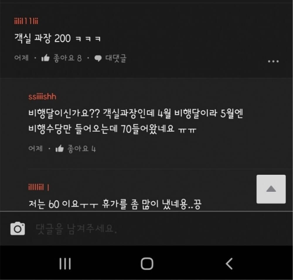 국내 모 항공사 월급 상황 5