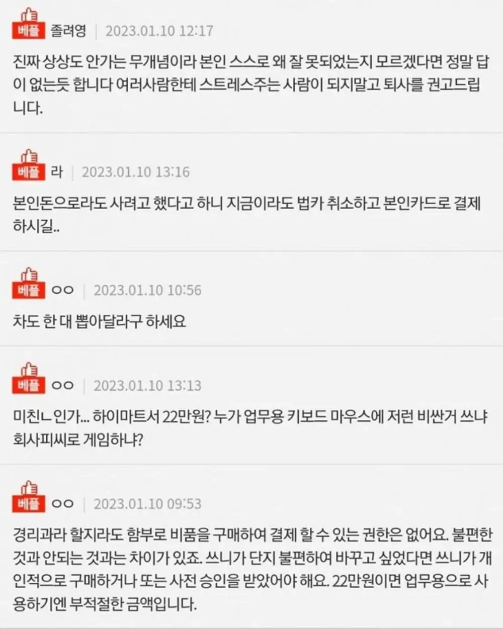 회사 법카로 22만 원어치 키보드 마우스 질러버린 경리 2