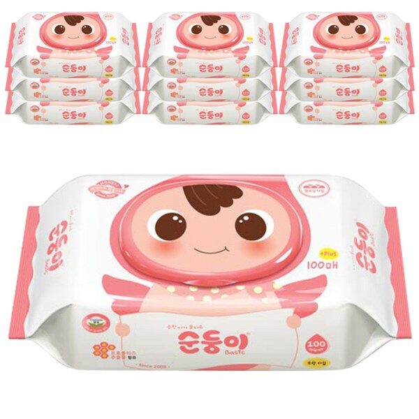 순둥이 베이직 무향 엠보싱 유아물티슈 캡형, 55g, 100매입, 10개